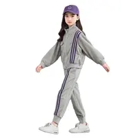 Модный детский комплект одежды для девочек, хлопковый спортивный костюм с длинным рукавом, Детские Топы + штаны, наряды, подростковая одежда, костюмы
