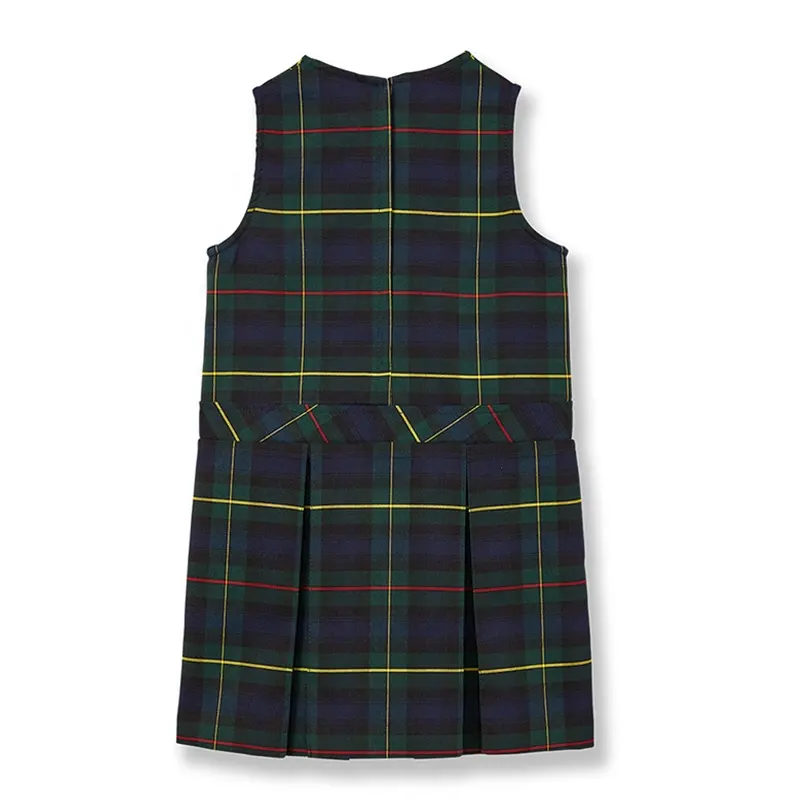 Mädchen Grün Navy Plaid-Jumpper Schuluniform Pinafore-Kleid atmungsaktive Baumwolle für Grundschule und Mittelschule