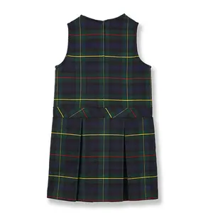 Girls Green Navy Plaid Jumper School Uniform Pinafore Dress Breathable Cotton For Primary And Middle School