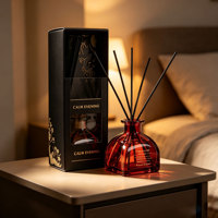 Diffuseur de parfum d'ambiance de luxe rouge personnalisé OEM, sans flamme, à base d'huiles essentielles, avec bâtonnets diffuseurs, longue durée, 50 ml