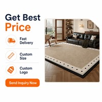 Tapis de salon moderne de style mi-siècle marron, tapis de zone personnalisé avec bordure carrée noire, antidérapant, résistant à l'usure, insonorisant, tapis OEM