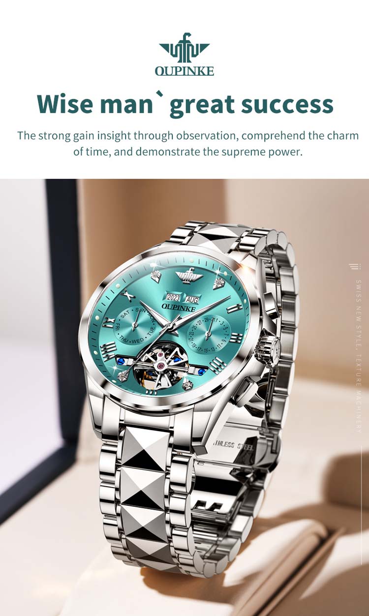 OUPINKE 3186 Blue Men's Mechanical Watch - 40mm Luxury Auto Date