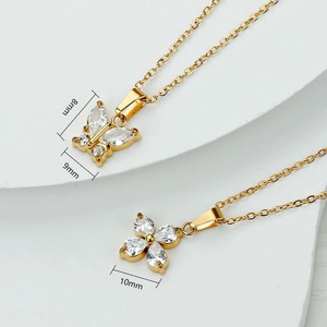 Collar con colgante Floral de Zirconia de trébol de cuatro hojas para mujer, cadenas de acero de titanio que no se desvanecen coloridas, joyería - Product Image 3