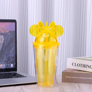 Wholesale 16oz Clear Double Wall <strong>Mouse</strong> Shaped Mug Plastic Water Bottle Tumbler Cups in Bulk Kids Cute Cartoon Sippy Cup - Product Image 4