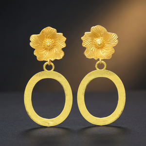 Pendientes de Aro Florales con Colgante de Flor para Mujer, Chapados en Oro Cristiano, para Fiesta, Boda, Compromiso, Venta al por Mayor, Moda - Product Image 3