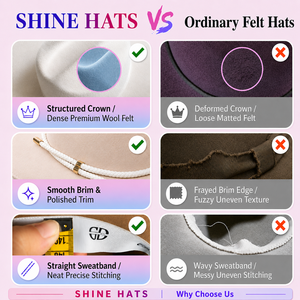 Cappelli Fedora 2026 Shinehats OEM di Lusso, Firmati, con Ampia Tesa, 100% Lana, Personalizzati, per <span class=keywords><strong>Donna</strong></span> e Signora, Vendita all'Ingrosso in Grandi Quantità, Stile Western da Cowgirl e Cowboy - Product Image 3