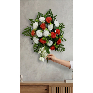 Bouquet de fleurs artificielles de carnations rouges et blanches, couronnes et guirlandes décoratives, arrangement floral pour la décoration de la maison et des événements - Product Image 4