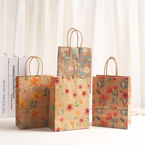 Bolsa de Papel con Asas Retorcidas, Impresión Personalizada, Bolsa de Papel Kraft, Bolsa de Papel Artístico, Bolsa de Papel Vintage con Diseño Floral Botánico para Regalos y Compras - Product Image 1