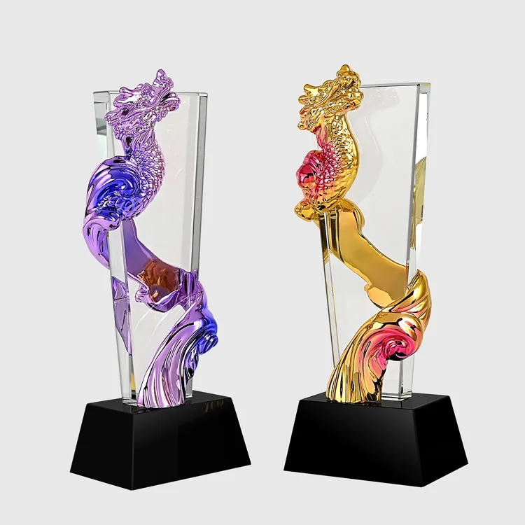 Shining Hot selling Custom souvenir Gifts Colorful Printing Award Crystal Dragon Trophy Decoration Crafts