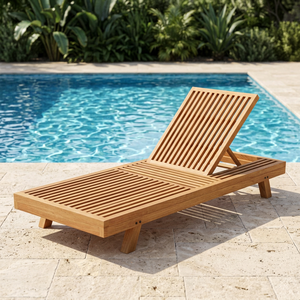 Chaise longue en teck d'extérieur, chaise longue à lattes, chaise longue moderne pour patio, pour hôtel, villa, cour - Product Image 1