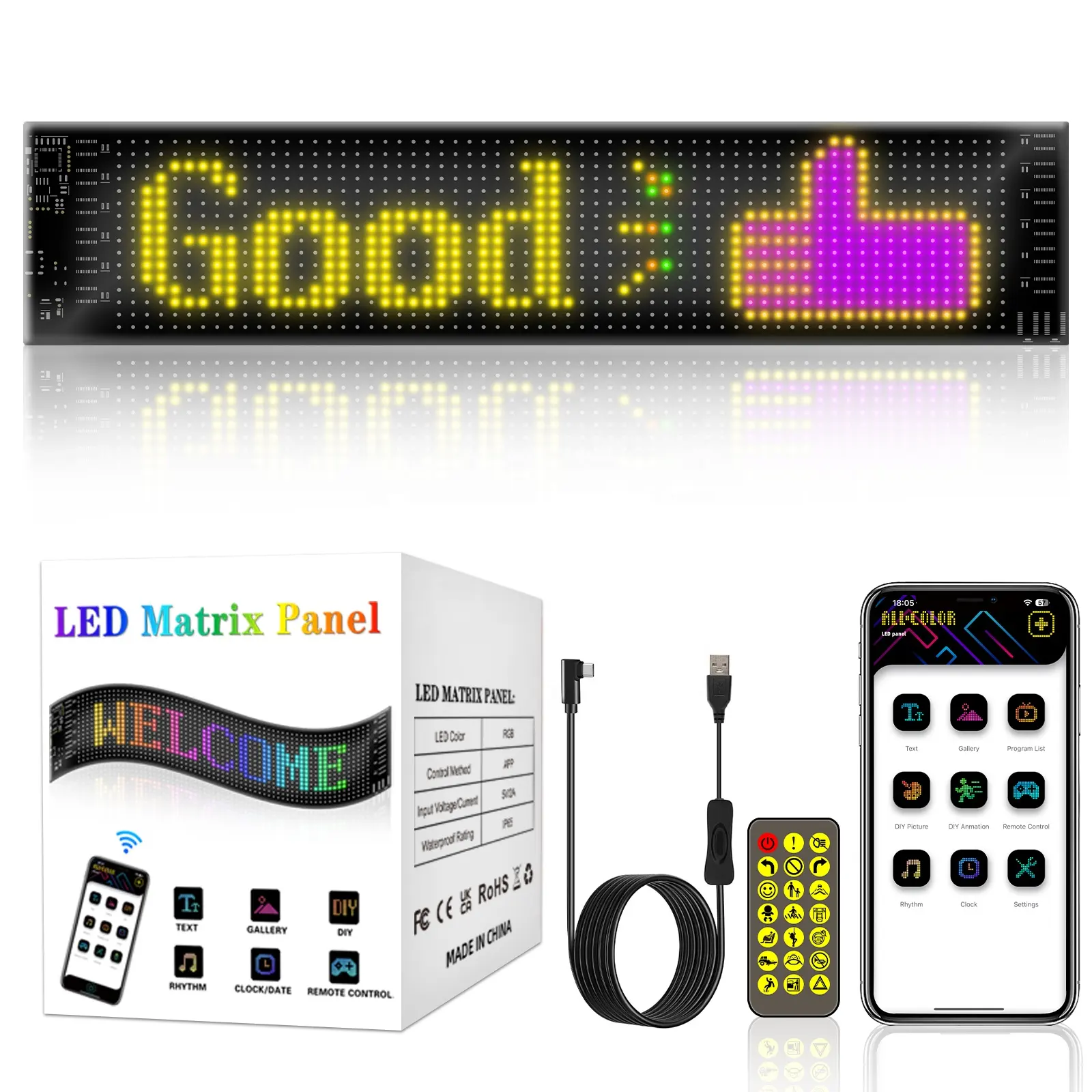 스마트 APP 제어 유연한 Led 화면 스크롤 메시지 패턴 낙서 텍스트 LED 사인 보드 애니메이션 RGB LED 디스플레이 패널