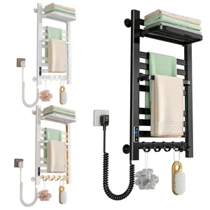 Modern Lcd Screen Timer Rails Wall Mounted Bathroom Towel Shelf Heated Towel Rack With Hooks