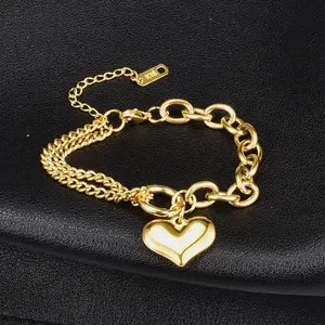 Anel de coração de amêndoa europeu e da moda, pulseira dura dourada banhada em aço de titânio