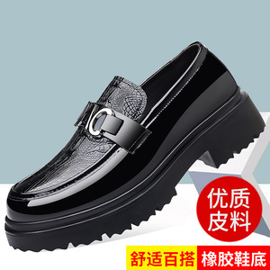 Mocasines de charol para hombre con punta redonda, sin cordones, suela gruesa, zapatos casuales de negocios para todas las estaciones, suela exterior de goma ligera - Product Image 4