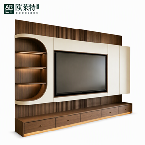 ARET <span class=keywords><strong>Mobile</strong></span> TV di Lusso Curvo con Luce LED e Pavimento in Marmo, Dimensioni Personalizzabili LWH, Arredamento per Soggiorno (ARET Su Misura) - Product Image 2
