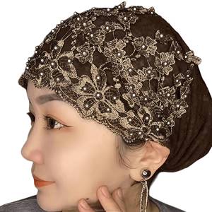 Pañuelo para la cabeza musulmán de encaje ecológico, transpirable, para las cuatro estaciones, pañuelo islámico árabe para mujer. - Product Image 4