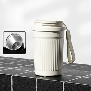 Tasse à café isotherme en acier inoxydable de 400 ml avec cordon, design simple et droit, pour voiture, extérieur, bureau, boissons chaudes et froides - Product Image 1