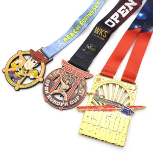 스포츠 메달 맞춤형 금속 아연 합금 에나멜 라운드 태권도 가라테 메달 맞춤형 리본이있는 스포츠 상