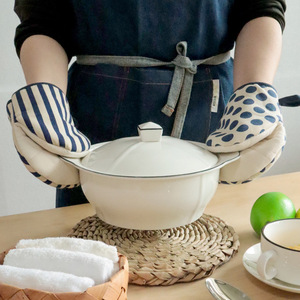 Mitaines de four de style japonais, 14x18cm, en coton, résistantes à la chaleur, pour la cuisson au micro-ondes, motif à rayures, pour la cuisine domestique - Product Image 3