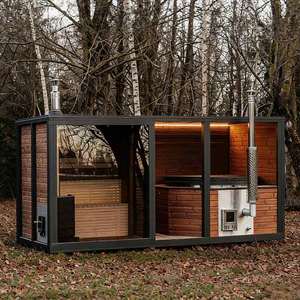 Sauna extérieur esthétique à vue panoramique, carré, pour 4 personnes, moderne, avec musique Bluetooth, cabine spa pour jardin - Product Image 3