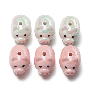 Perles acryliques en forme de cochon, rose et blanc, 19x23.5x27mm, accessoires de bijoux à faire soi-même pour bracelets, colliers, pendentifs - Product Image 5