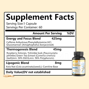 Pilules de perte de <span class=keywords><strong>poids</strong></span> naturelles OEM, stimulant énergétique, complément coupe-faim, brûleur de graisse thermogénique, capsules - Product Image 5