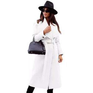 Abrigo de lana de manga larga con cuello en V y cinturón para mujer, talla grande, estilo casual para otoño e invierno, ideal para el trabajo u oficina, disponible para Dropshipping en Shopify - Product Image 1