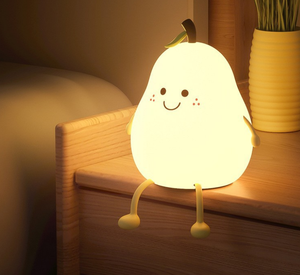 Pear Silicone Night <b>Light</b> USB Rechargeable LED Kids Bedside Lamp Tap Control Color Changing Nursery Lamp with 30/60 Min <b>Timer</b> - Product Image 2
