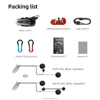 Inveer Headset interkom dupleks lebih dari 1000m, Headset interkom tahan air IPX65 untuk helm Model X1Pro