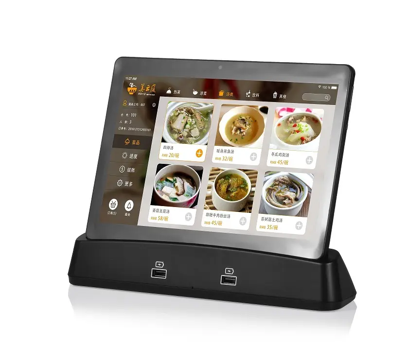 10 inç android tablet all in one restaurant tab android 9 kablosuz şarj tablet yerleştirme istasyonu ile endüstriyel tablet bilgisayar