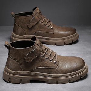 Bottes Martin pour hommes en cuir véritable, bout rond, semelle en caoutchouc antidérapante, automne, décontractées, pour le travail - Product Image 2