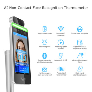 Kiosque de contrôle d'accès à écran tactile WIFI de 8 pouces avec détection de température corporelle par IA, reconnaissance faciale et caméra thermomètre - Product Image 3