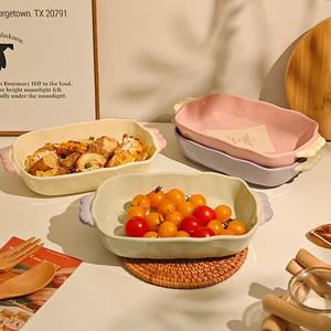 Eastern Rock Ins Style Korean Sugar <strong>Bean</strong> Color Blocked <strong>Ceramic</strong> <strong>Baking</strong> Tray Oven Microwave Safe <strong>Baking</strong> Cheese Baked Rice Plate - Product Image 1