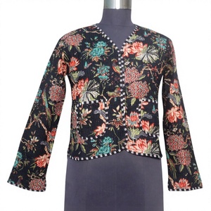 Floral Block Print Breathable Quilted Cotton <b>Women's</b> Plus Size <b>Jacket</b> Knitted Fabric Button Detail Winter Casual Autumn Blazer - Product Image 1