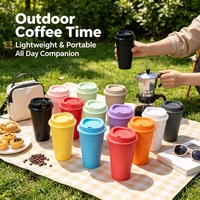 Gobelet à café réutilisable 16 oz, en plastique sans BPA, avec couvercle rabattable, impression de logo personnalisée, résistant aux fuites, pour la vente en gros