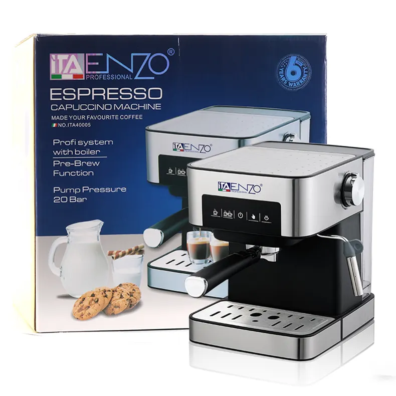 Ema máquina de café profissional doméstica, máquina de café expresso de aço inoxidável com 20 barras de pressão, tela sensível ao toque