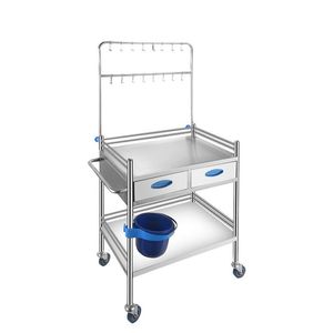 Yuekang Medical Infusion Cart Stainless Steel Double Layer Mobile IV Bottle <b>Trolley</b> With Bucket Holder Hospital Use - Product Image 2