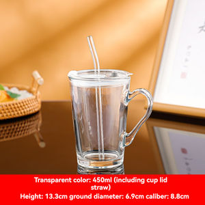 450ml Glass with Handle High Appearance Level Office Home <b>Drinking</b> <b>Cup</b> Ins air <b>Straw</b> <b>Cup</b> Coffee <b>Cup</b> - Product Image 6