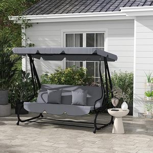3-Seat açık sallanır sandalye, dönüştürme dorse, ayarlanabilir kanopi ile açık salıncak planör, çıkarılabilir yastık ve yastıklar - Product Image 1