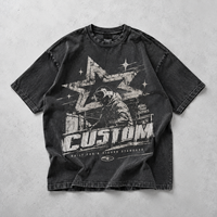 Kaos Oblong Rajut Katun Murni 300 Gram Custom Grosir, Hitam Vintage Washed Retro War Figure Solid Ramah Lingkungan, Model Longgar
