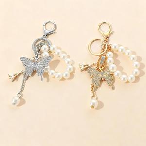 Llaveros de Mariposa Elegantes con Cristales de Imitación y Perlas Incrustadas, Accesorios de Aleación para Decoración de Bolsos, Venta al Por Mayor - Product Image 3