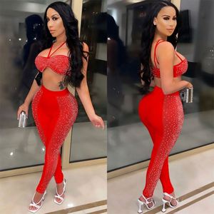 Sexy Sparkling Rhinestone Women Night Club <strong>Festival</strong> Reveal <strong>Top</strong> and Pants Set with Women Two-Piece Summer Outfits - Product Image 5
