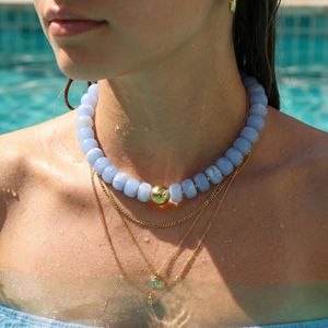 Collana con perline TD, perline in resina, per vacanze estive al mare, stile bohémien, con sfere grandi blu e <span class=keywords><strong>oro</strong></span>, tendenza 2026, gioielli alla moda - Product Image 1