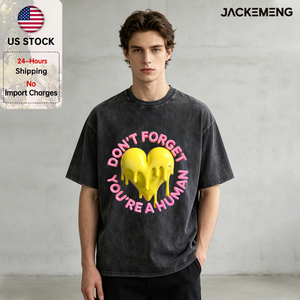 T-shirt Oversize in Cotone Lavato con Stampa 'Don't Forget You're A Human', Stile Retrò Streetwear, Abbigliamento Casual Quotidiano, Maglietta Disponibile nel Magazzino USA - Product Image 1