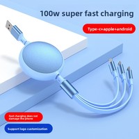 Câble de charge rétractable 3-en-1 Type-C 100W Super Rapide pour téléphones mobiles Android, câble de données 6A, garantie 12 mois