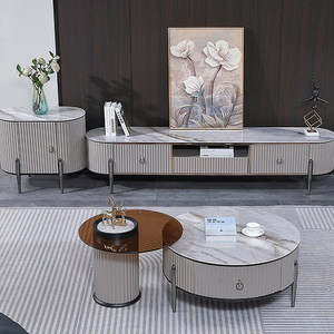 Meuble mural de luxe design italien en forme de plaque de roche pour téléviseur, <span class=keywords><strong>pied</strong></span> <span class=keywords><strong>haut</strong></span>, support <span class=keywords><strong>TV</strong></span> et table centrale, meuble en pierre de levage pour le salon - Product Image 2