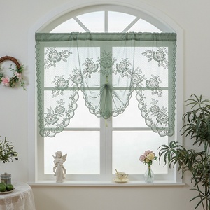 Rideau de cuisine française double couche en dentelle transparente pour café floral décoratif de style américain Rideau court en tulle transparent pour villa - Product Image 3