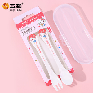 Wuhe Children's Fork And Spoon Set Melamine Hello Kitty Doraemon Style 2-4 Years Learning To Eat - Product Image 3