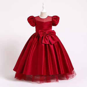 Robes pour enfants 2022, robes de fête à manches courtes en satin pour enfants, robe de bal à nœud pour filles de 12 ans, robes de mariage pour filles - Product Image 6