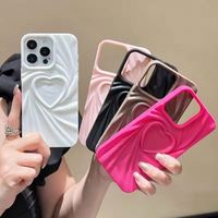 Mode Fold Rides 3D Amour Coeur Téléphone étui pour iphone 13 14 15 Pro Max 16 Plus 11 12 Pro Max Doux Mat Silicone Couverture Complète